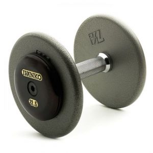 Machined Cast Iron Hammertone Grey Fixed Dumbbells Black Oxide Steel End Plates 5-100 lb, 5 lb inc