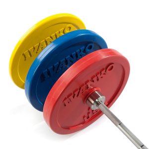 Rubber Encased Colored Weightlifting Olympic Bumper Plate Red 25 Lbs.