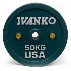 Rubber Encased Calibrated Weightlifting Olympic Bumper Plate Green 50 kg